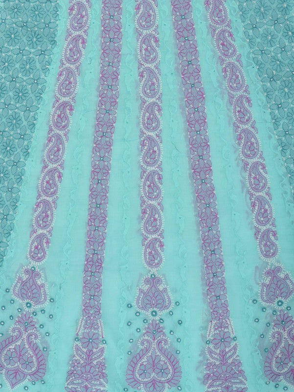 Ada Hand Embroidered Sea Green Cotton Lucknowi Chikankari Unstitched Suit Piece 01A79223