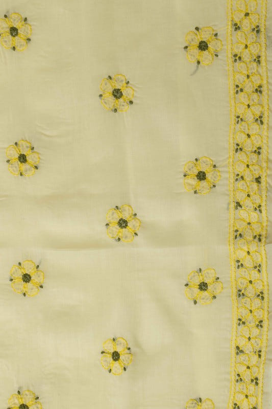 Ada Hand Embroidered Lemon Cotton Lucknowi Chikan Unstitched Suit Piece–A100168