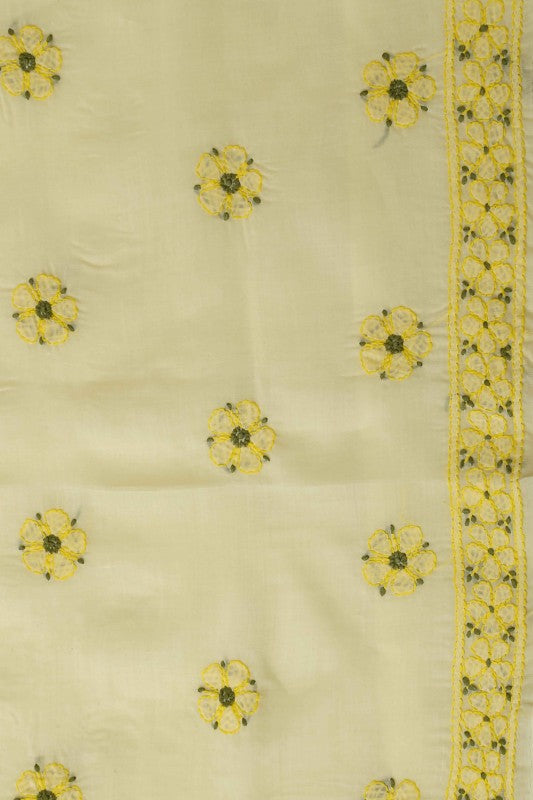 Ada Hand Embroidered Lemon Cotton Lucknowi Chikan Unstitched Suit Piece–A100168