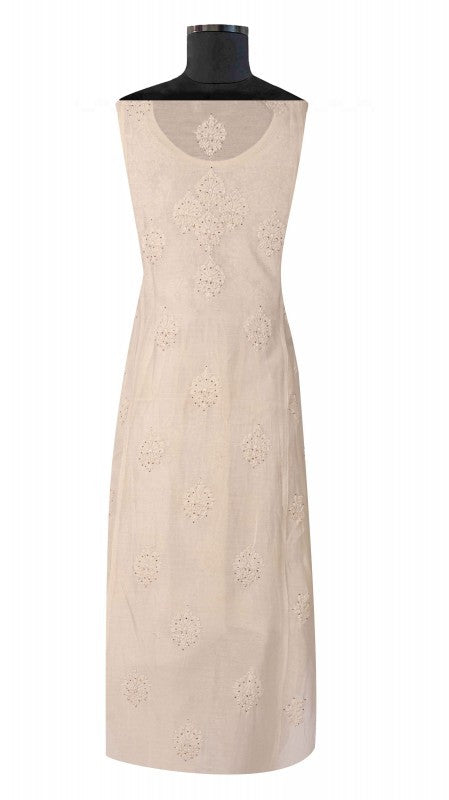 Ada Hand Embroidered Cream Chanderi Lucknowi Chikankari Unstitched Kurta Piece With Muqaish Work A597273