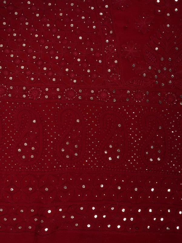 Ada Hand Embroidered Maroon Pure Georgette Lucknowi Chikankari Unstitched Kurta Piece With Muqaish Work A343579