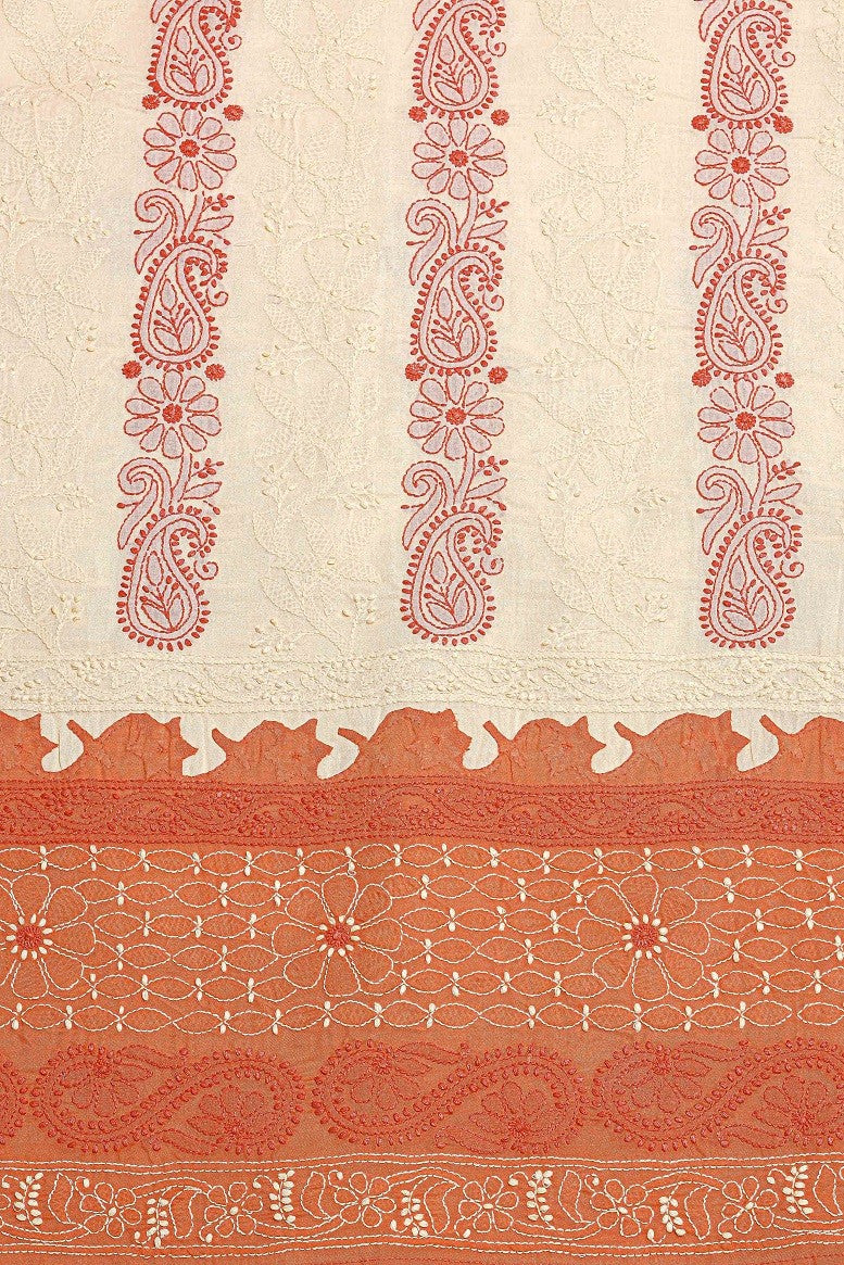Ada Hand Embroidered Fawn Cotton Chikan Unstitched Kurta Piece-A610248
