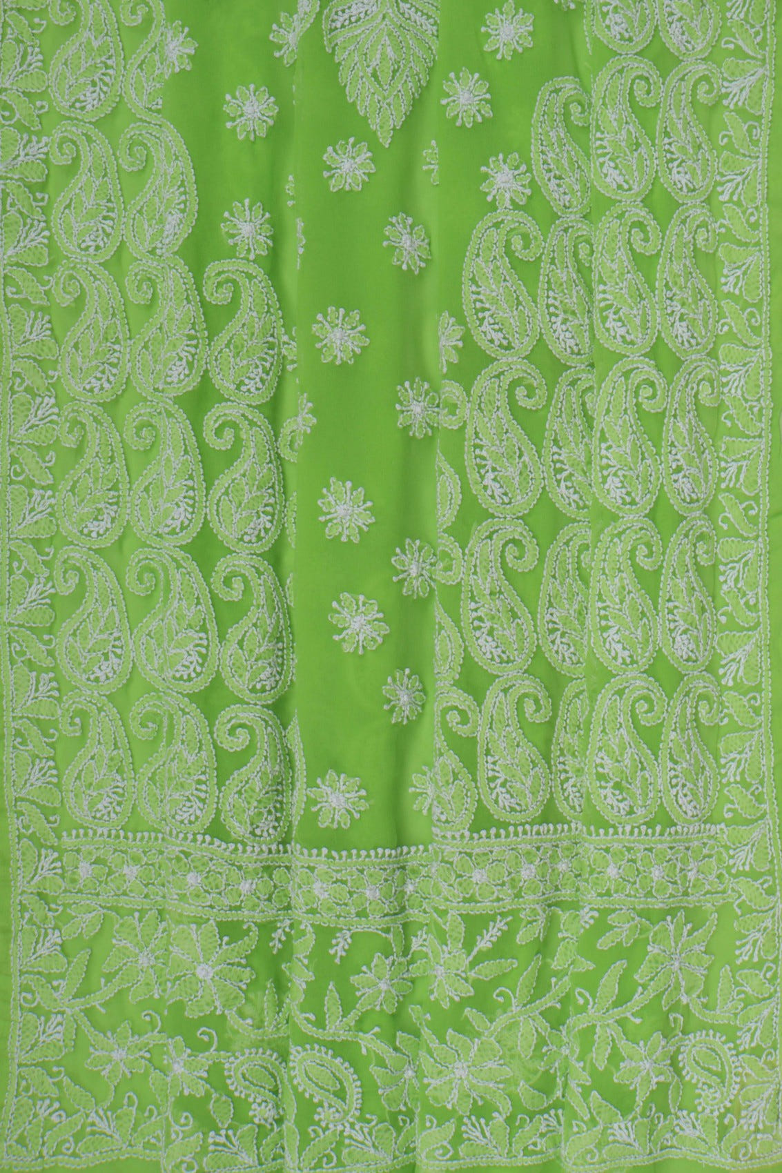 Ada Hand Embroidered Parrot Green Georgette Lucknowi Chikankari Saree With Blouse A599391