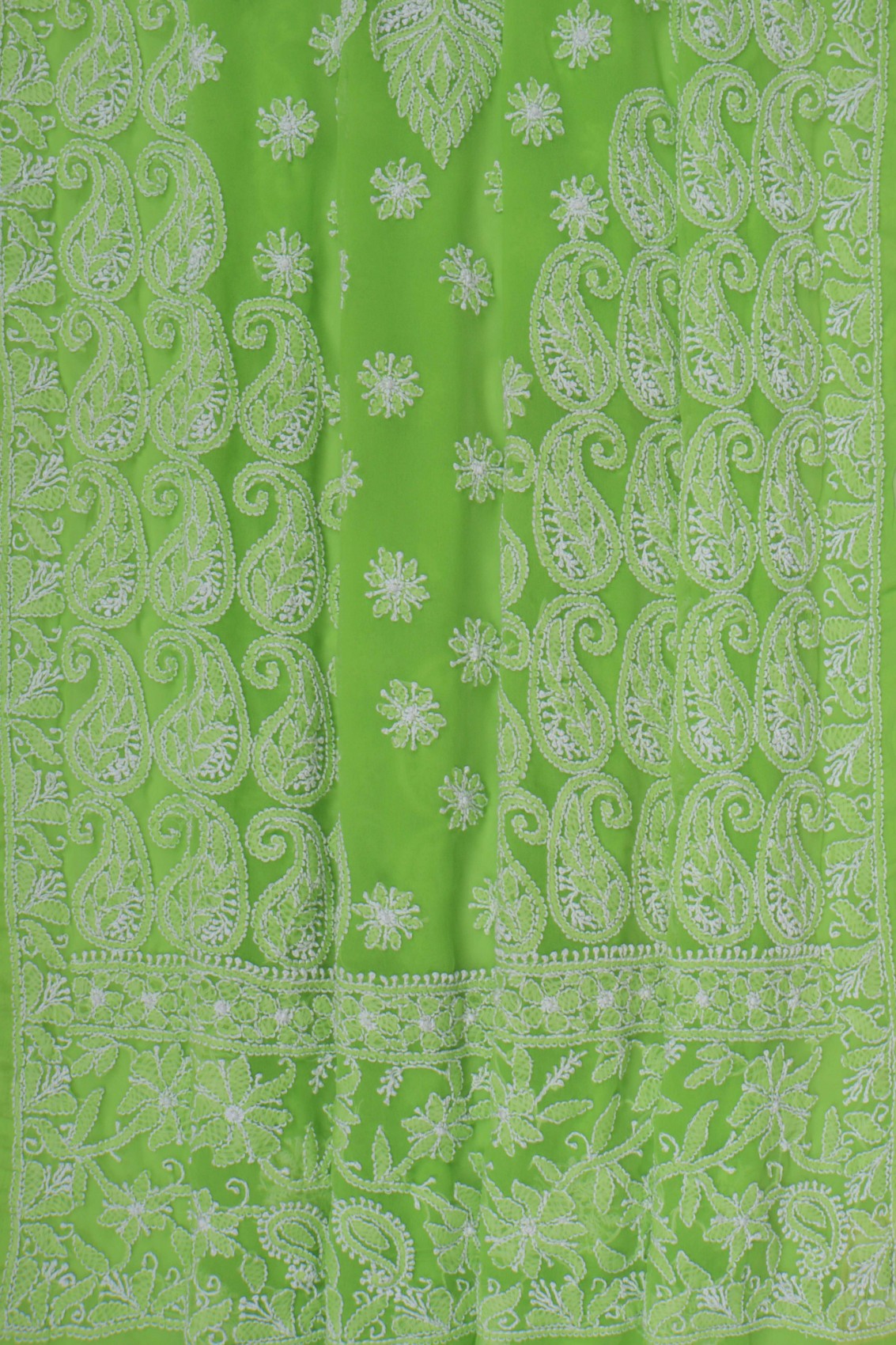 Ada Hand Embroidered Parrot Green Georgette Lucknowi Chikankari Saree With Blouse A599391