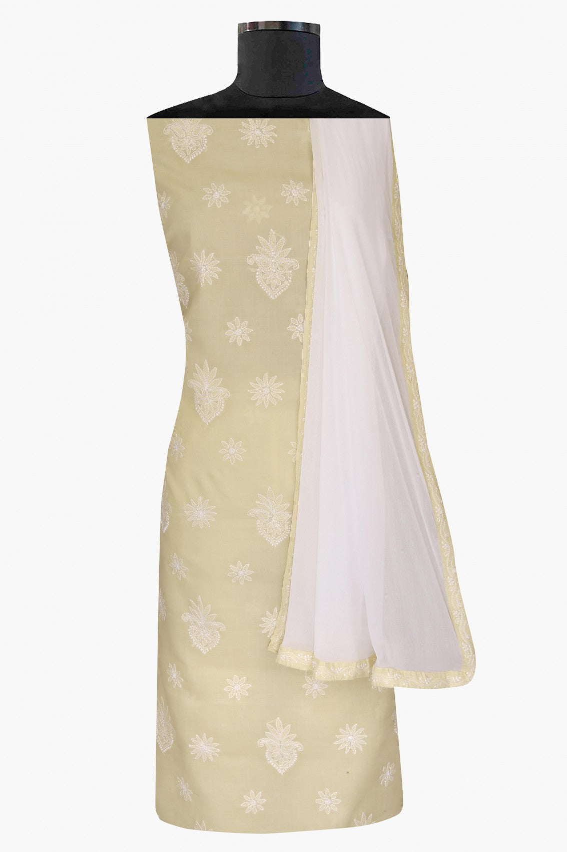 Ada Hand Embroidered Fawn Cotton Lucknowi Chikankari Unstitched Suit Piece A211205