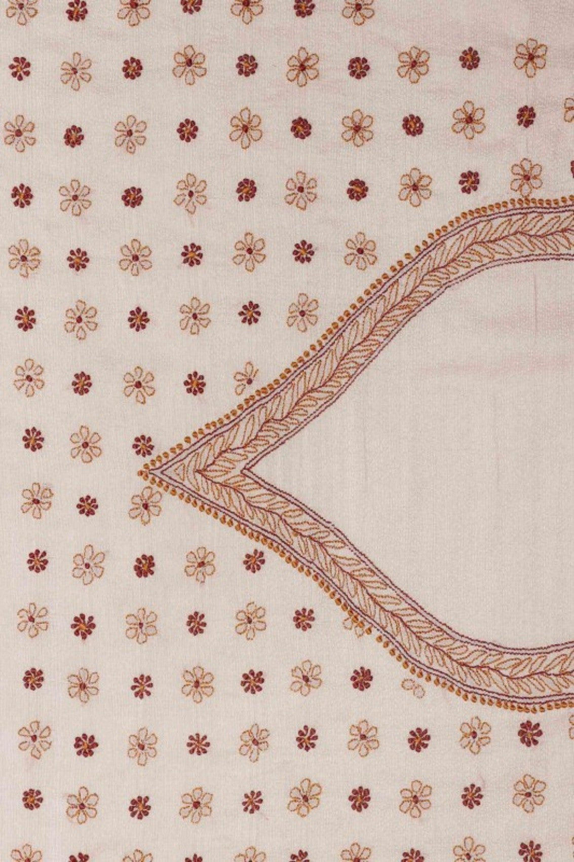 Ada Hand Embroidered Cream Chanderi Lucknowi Chikankari Saree With Blouse A74579