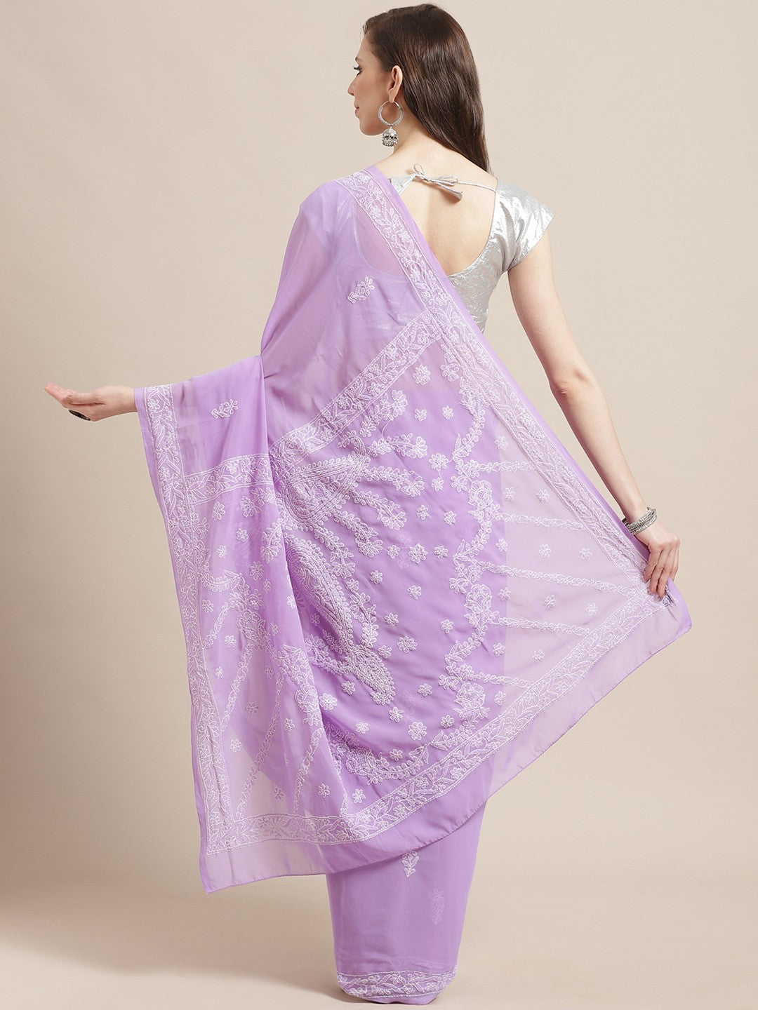 Ada Hand Embroidered Mauve Georgette Lucknowi Chikankari Saree with Blouse A183248