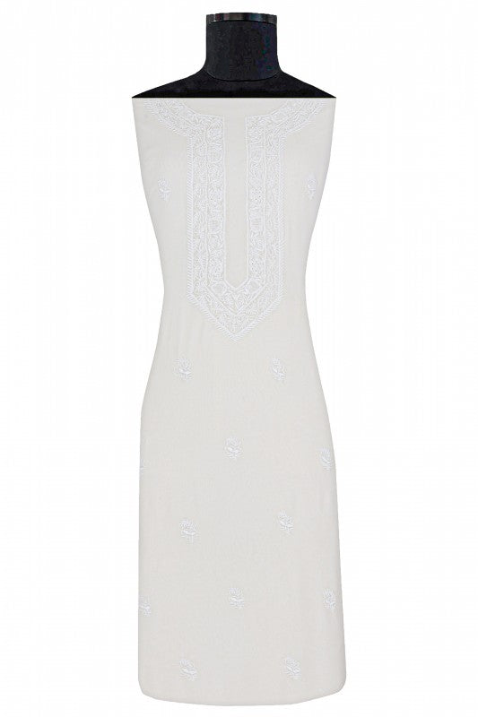 Ada Hand Embroidered White Pure Georgette Lucknowi Chikan Unstitched Kurta Piece A306203