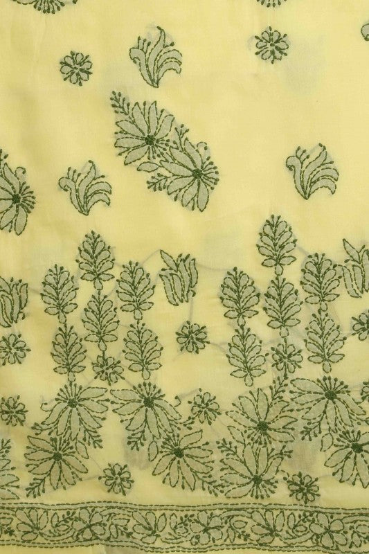 Ada Hand Embroidered Lemon Yellow Cotton Lucknowi Chikan Unstitched Suit Piece-A347815