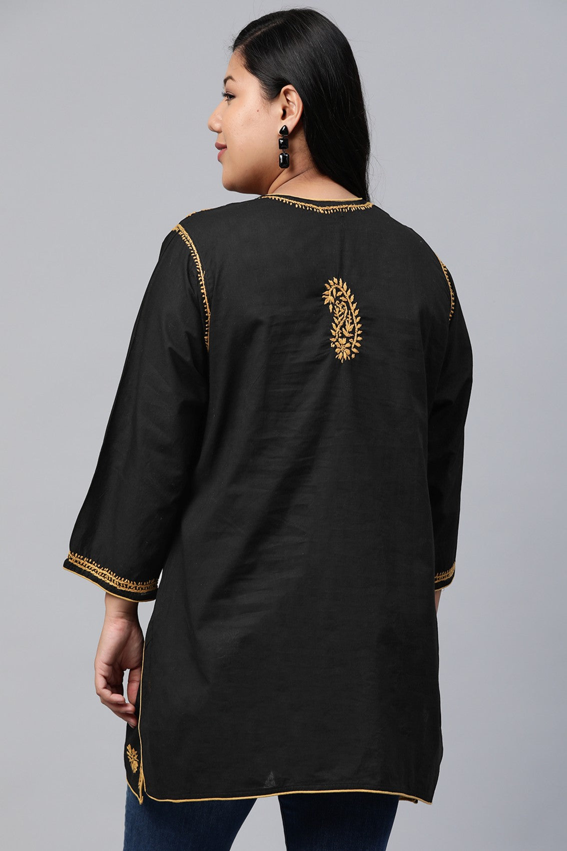 Ada Hand Embroidered Black Cotton Lucknowi Chikankari Straight Kurti A250295