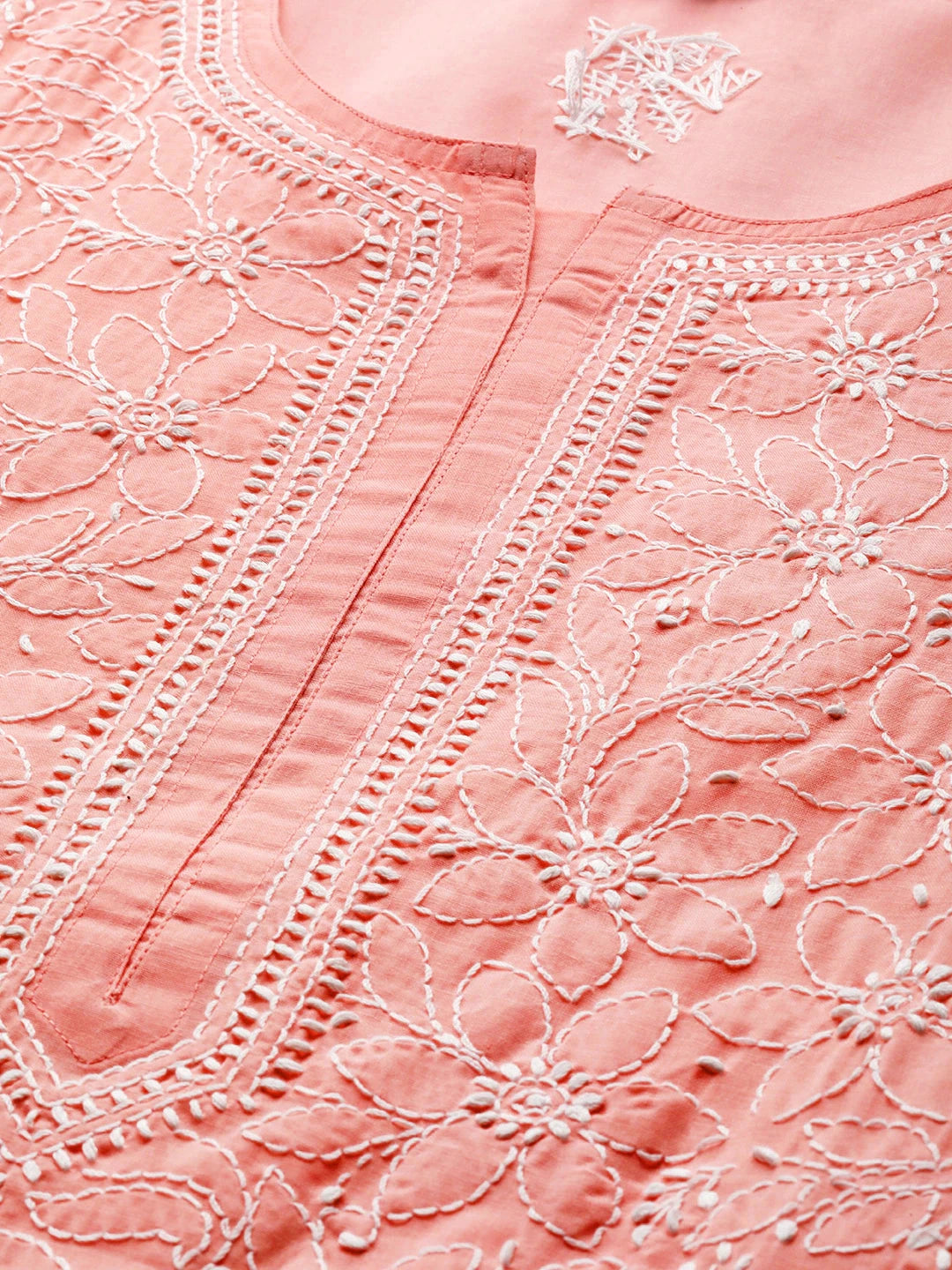 Ada Hand Embroidered Peach Cotton Lucknow Chikankari Straight Kurta A411165