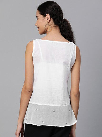 Ada Hand Embroidered White Cotton Lucknowi Chikankari Top A100276