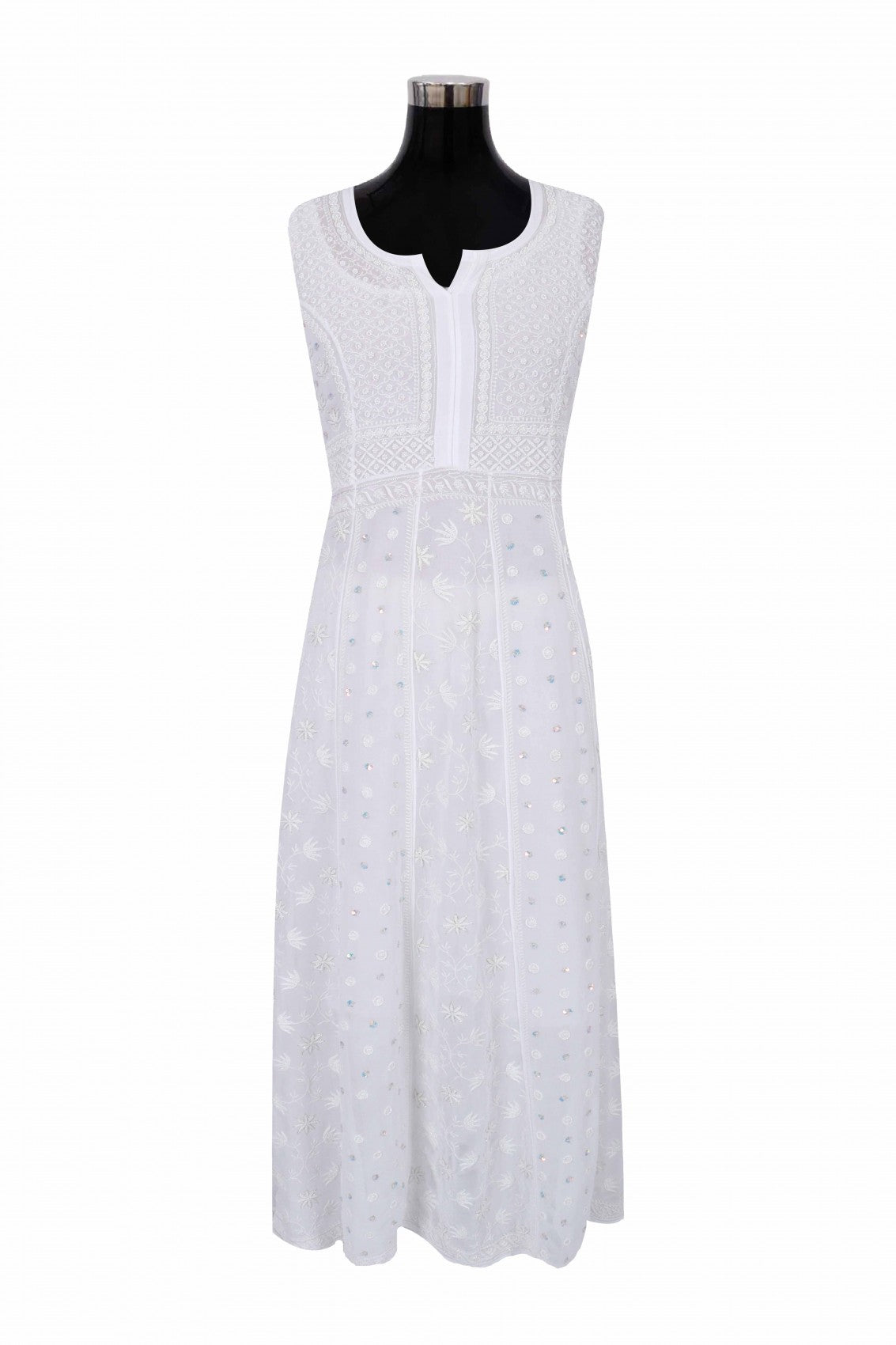 Ada Hand Embroidered White Georgette Lucknowi Chikankari Semi-Stitched Anarkali Kurta Dupatta Set With Pearl Work 01A223203