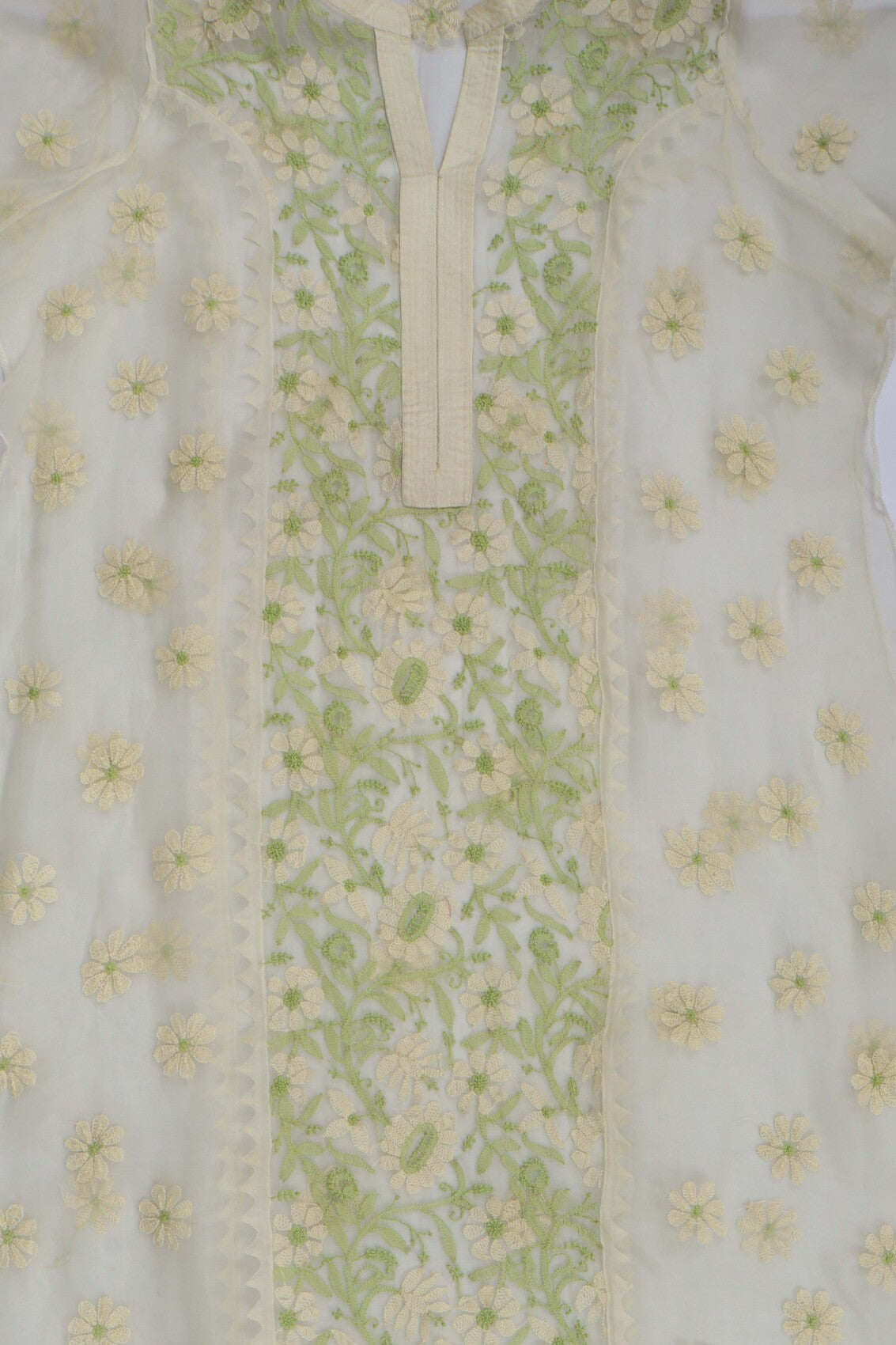 Ada Hand Embroidered Light Yellow Organza Lucknowi Chikankari Semi-stitched Kurta Dupatta Set A588002