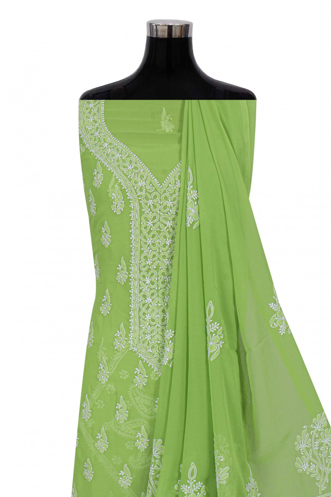 Ada Hand Embroidered Parrot Green Georgette Lucknowi Chikankari Unstitched Suit Piece A615327