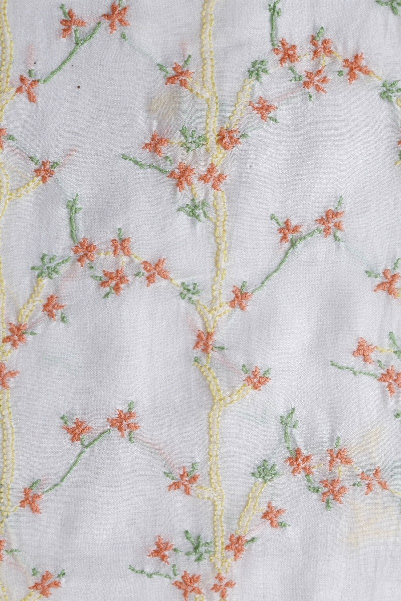 Ada Hand Embroidered White Chanderi Lucknowi Chikan Unstitched Kurta Dupatta A609922