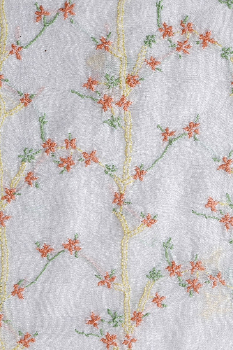 Ada Hand Embroidered White Chanderi Lucknowi Chikan Unstitched Kurta Dupatta A609922