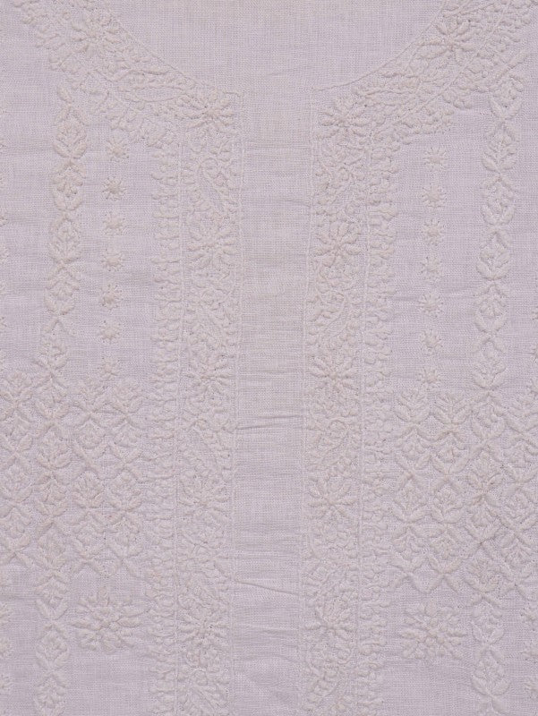 Ada Hand Embroidered White Linen Lucknowi Chikankari Unstitched Men's Kurta Piece 01A98591