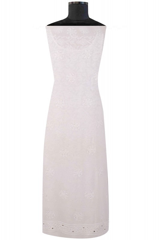 Ada Hand Embroidered White Georgette Lucknowi Chikan Unstitched Kurta Piece with Muqaish Work A619730