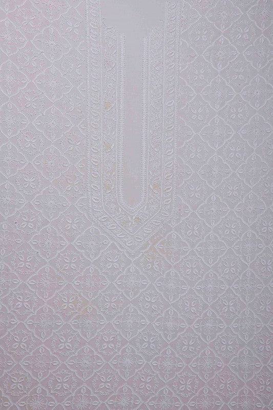 Ada Hand Embroidered White Pure Georgette Lucknowi Chikankari Unstitched Men's Kurta Piece A525316