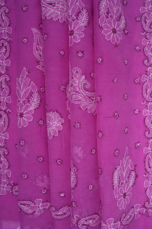 Ada Hand Embroidered Mauve Cotton Lucknowi Chikankari Saree With Blouse A613146