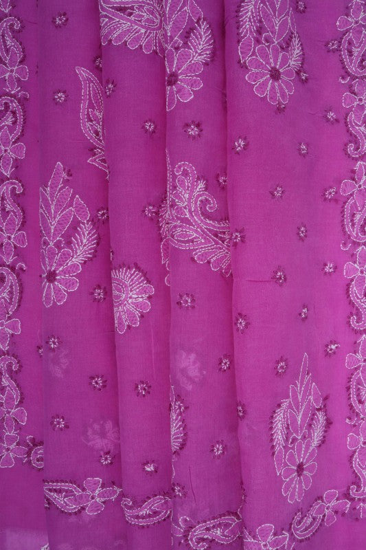 Ada Hand Embroidered Mauve Cotton Lucknowi Chikankari Saree With Blouse A613146
