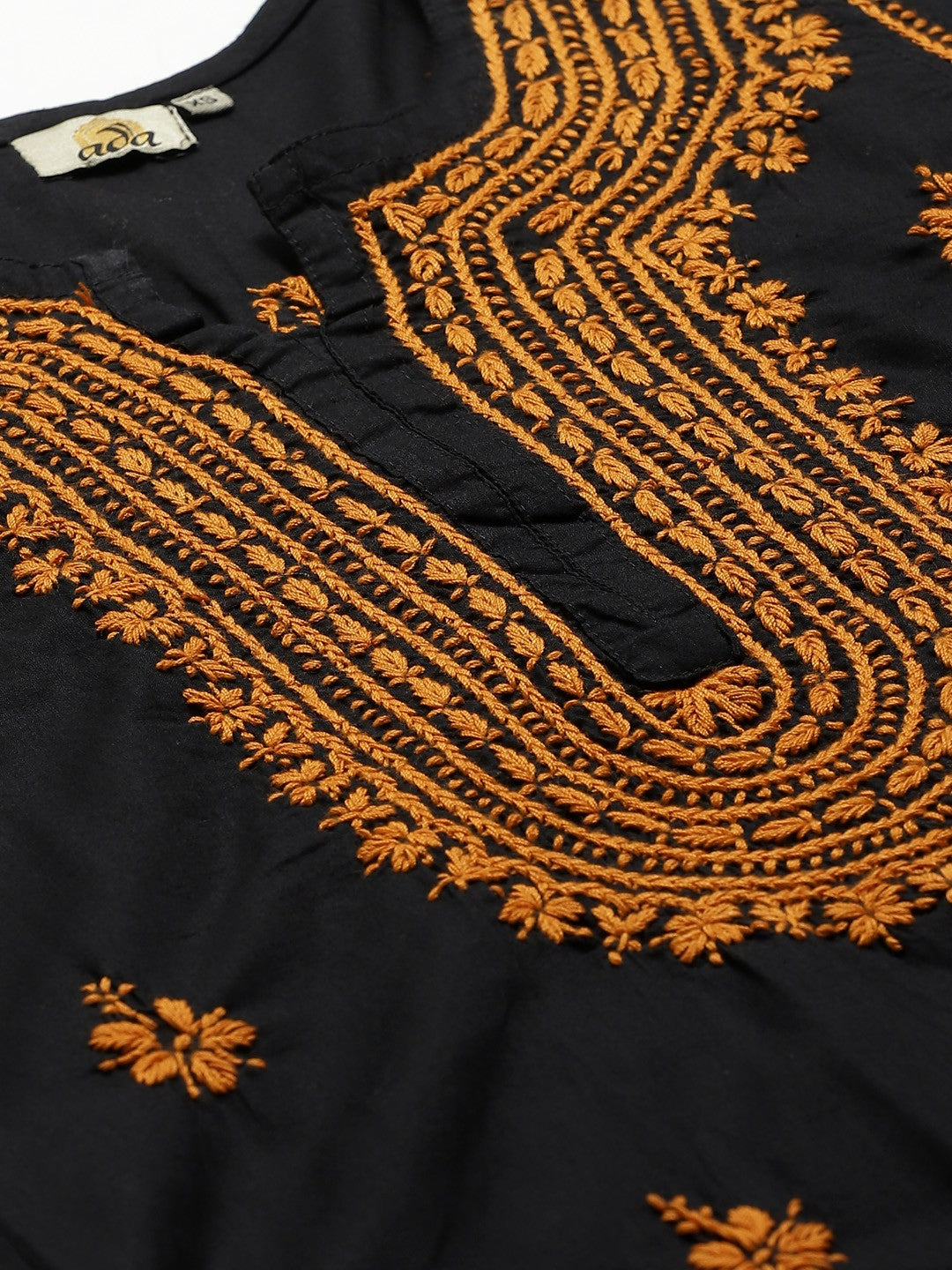 Ada Hand Embroidered Black Cotton Lucknowi Chikankari Kurta with Trouser Set A100553