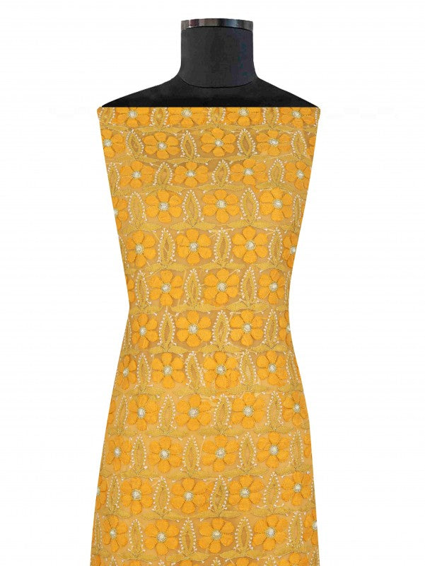 Ada Hand Embroidered Yellow Georgette Lucknowi Chikankari Unstitched Suit Piece A566767
