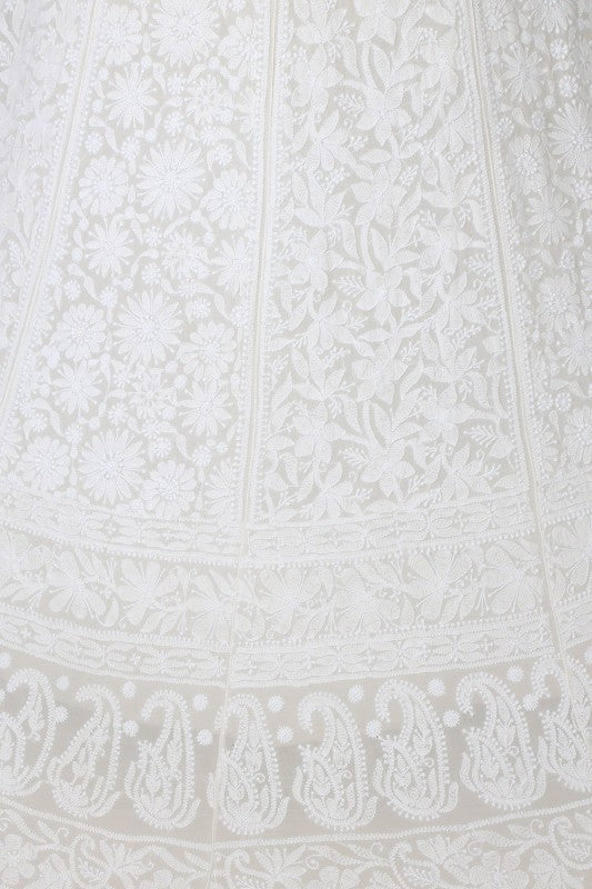 Ada Hand Embroidered White Pure Georgette Lucknowi Chikankari Lehenga Set– A623666