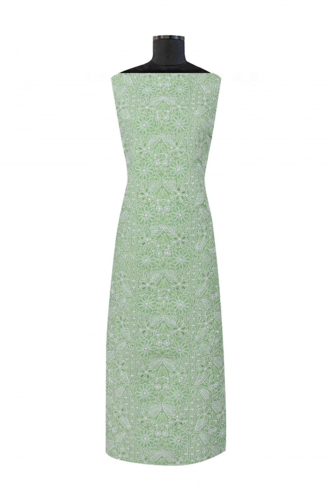 Ada Hand Embroidered Green Cotton Lucknowi Chikankari Unstitched Suit Piece With Pearl Work A620498