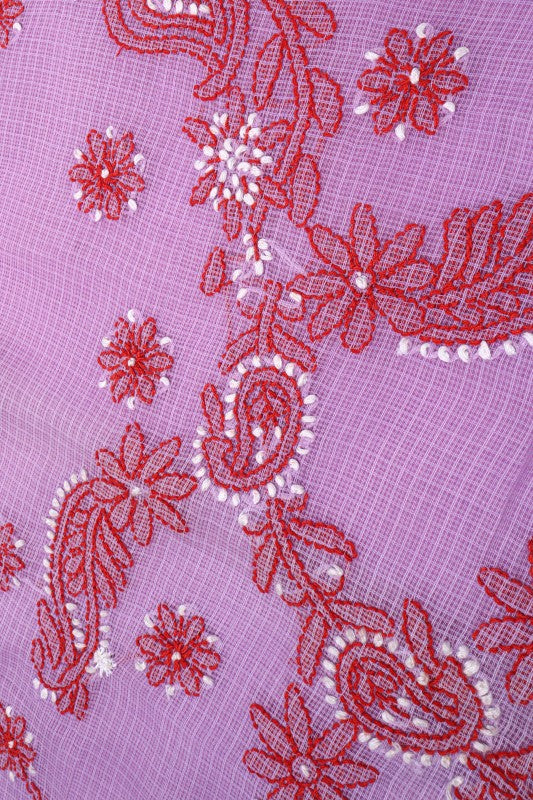 Ada Hand Embroidered Mauve Kota Lucknowi Chikankari Saree With Blouse A208086