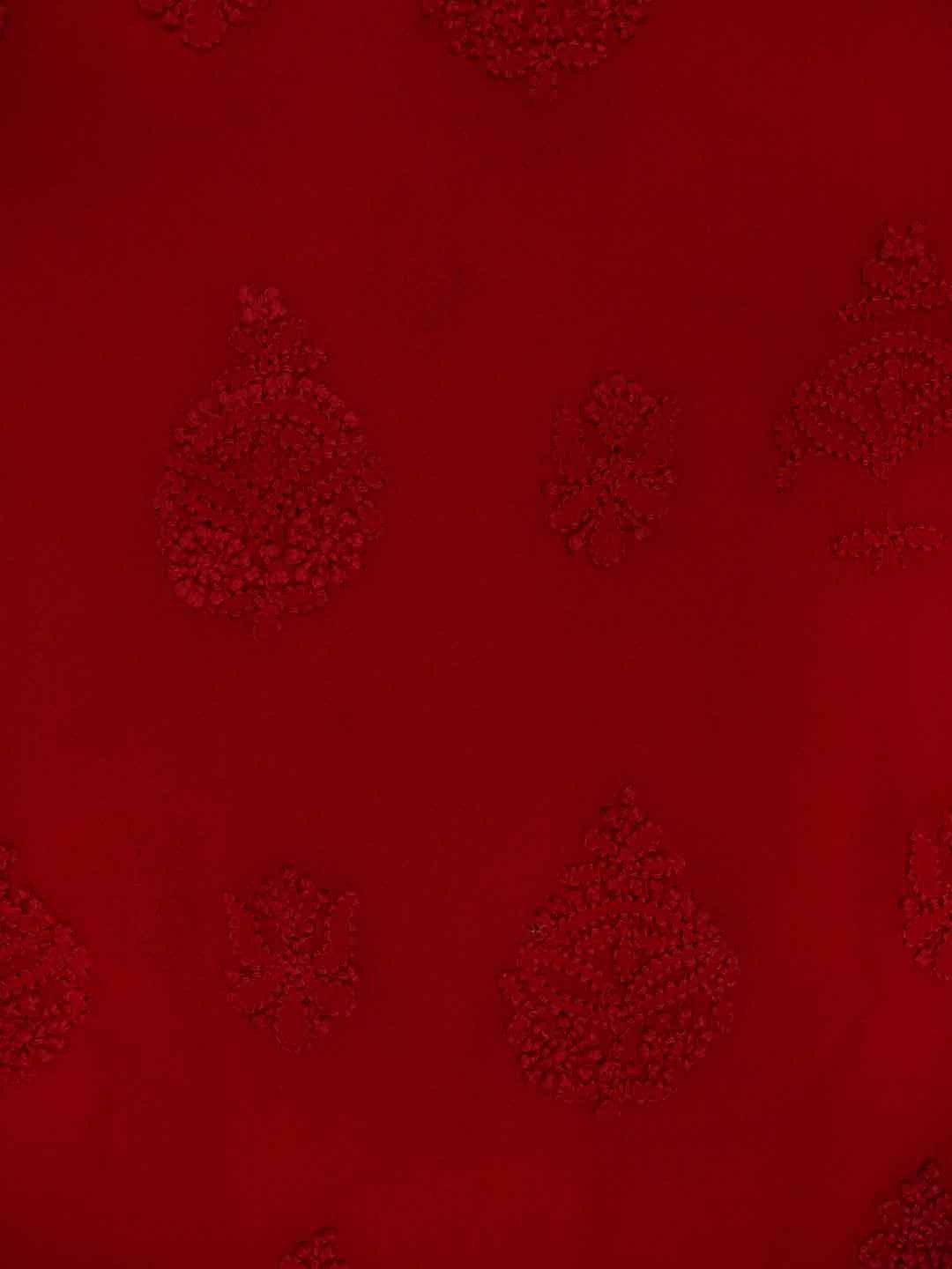 Ada Hand Embroidered Red Georgette Lucknowi Chikan Unstitched Kurta Piece A601224