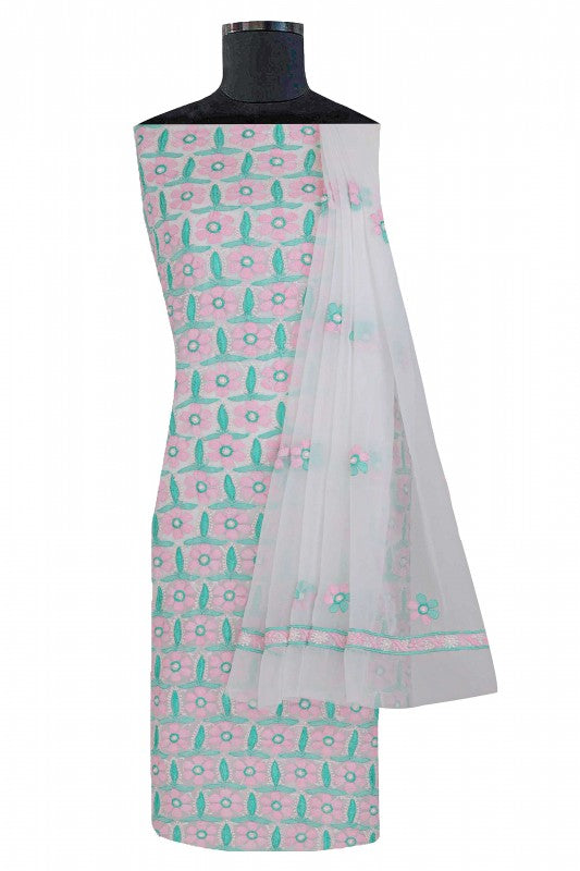 Ada Hand Embroidered White Georgette Lucknowi Chikan Unstitched Suit Piece A611918