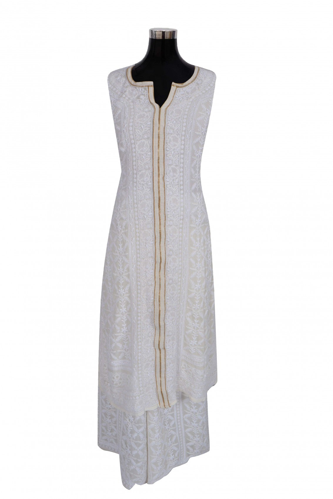 Ada Hand Embroidered Off White Pure Georgette Lucknowi Chikankari Semi-Stitched Suit Set A350967