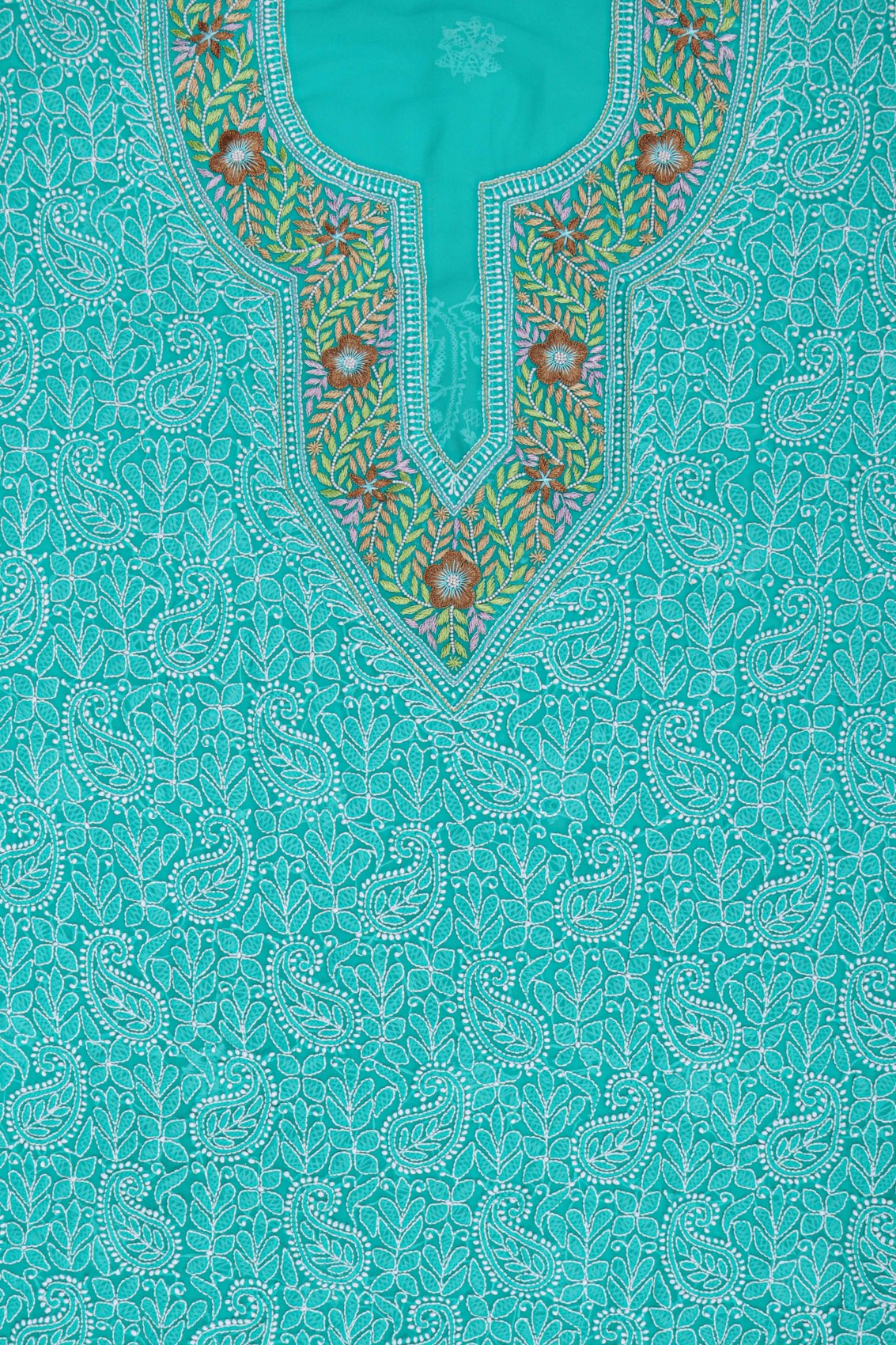 Ada Hand Embroidered Dark Green Georgette Lucknowi Chikankari Unstitched Suit Piece With Pearl Work 01A146084