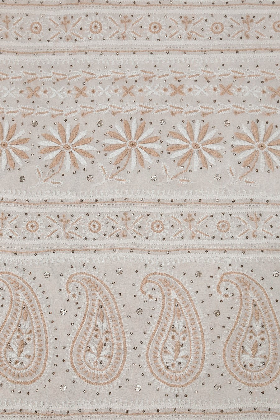 Ada Hand Embroidered Macaroon Cream Pure Georgette Lucknow Chikan Saree/Blouse With Muqaish Work- A61316