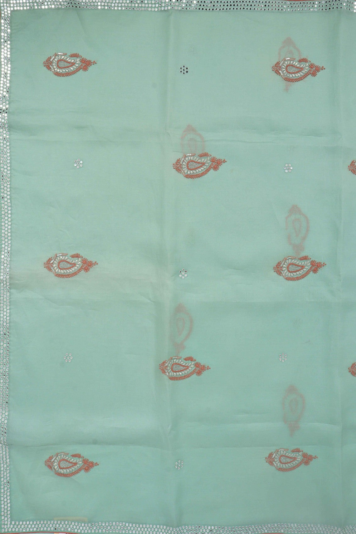 Ada Hand Embroidered Tea Green Organza Lucknowi Chikankari Saree/Blouse With Mirror Work A600720