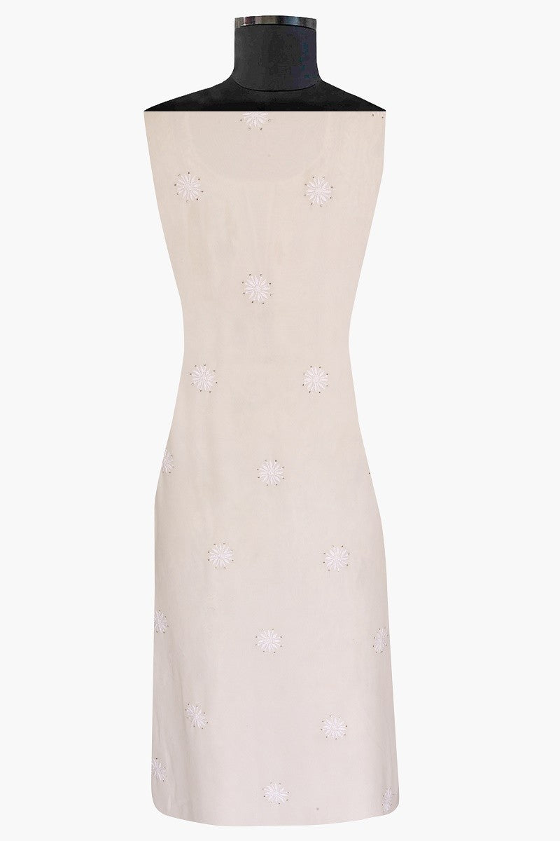 Ada Hand Embroidered White Pure Georgette Lucknowi Chikan Unstitched Kurta Dupatta Set With Muqaish Work - A482567