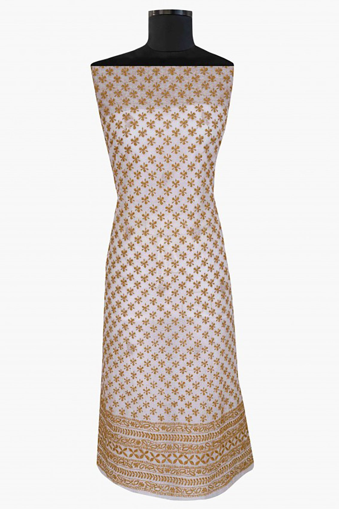 Ada Hand Embroidered White Net Lucknowi Chikankari Unstitched Suit Piece A618971