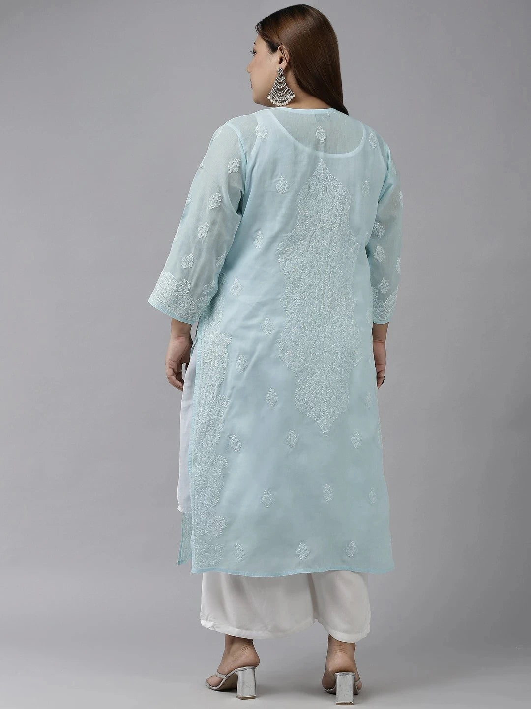 Ada Hand Embroidered Blue Cotton Lucknowi Chikankari Straight Kurta A100357