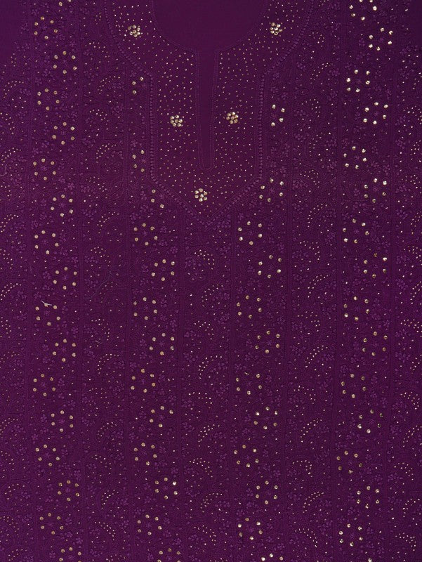 Ada Hand Embroidered Purple Georgette Lucknowi Chikan Unstitched Kurta Piece With Muqaish Work A588369