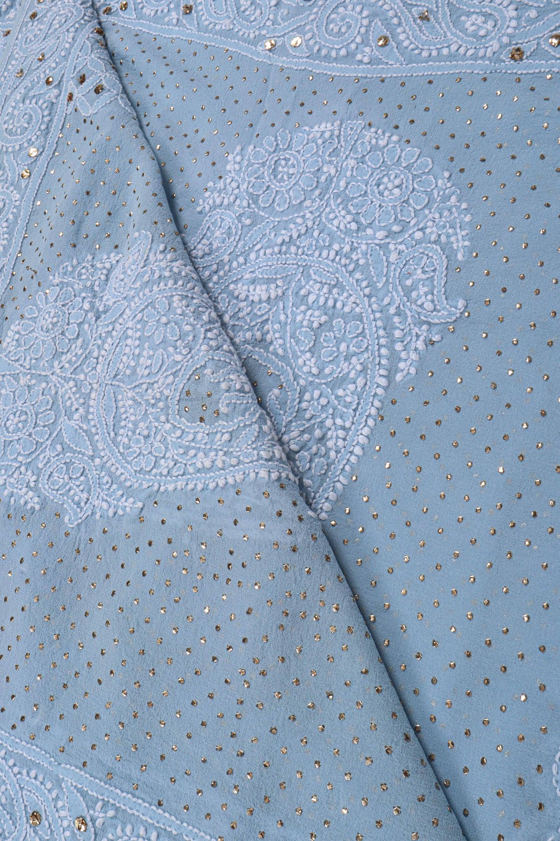 Ada Hand Embroidered Grey Pure Georgette Lucknowi Chikankari Dupatta With Muqaish Work A614825