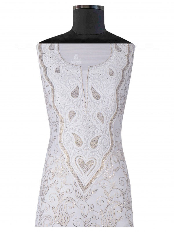Ada Hand Embroidered White Georgette Lucknowi Chikankari Unstitched Kurta Dupatta Set With Muqaish Work A298860