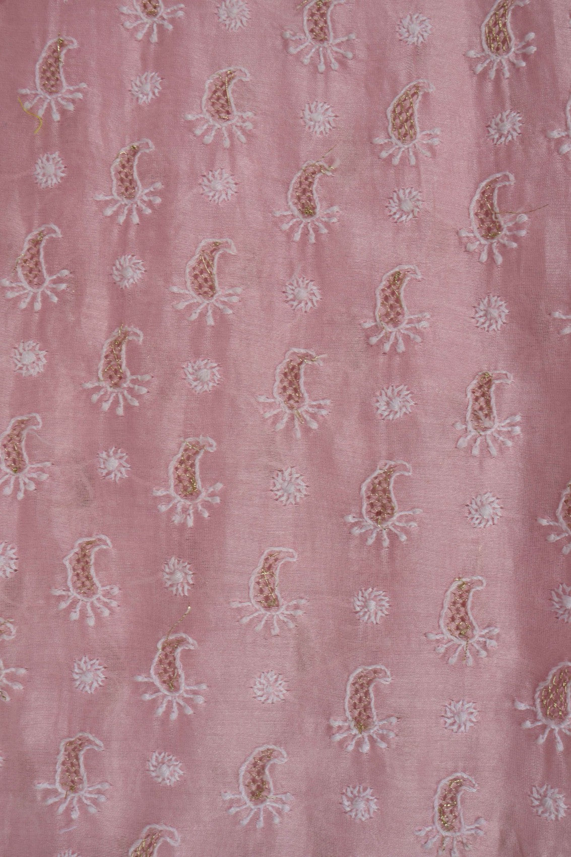 Ada Hand Embroidered Powder Pink Chanderi Lucknowi Chikankari Semi-Stitched Anarkali Kurta Dupatta Set With Zari Work 01A248288