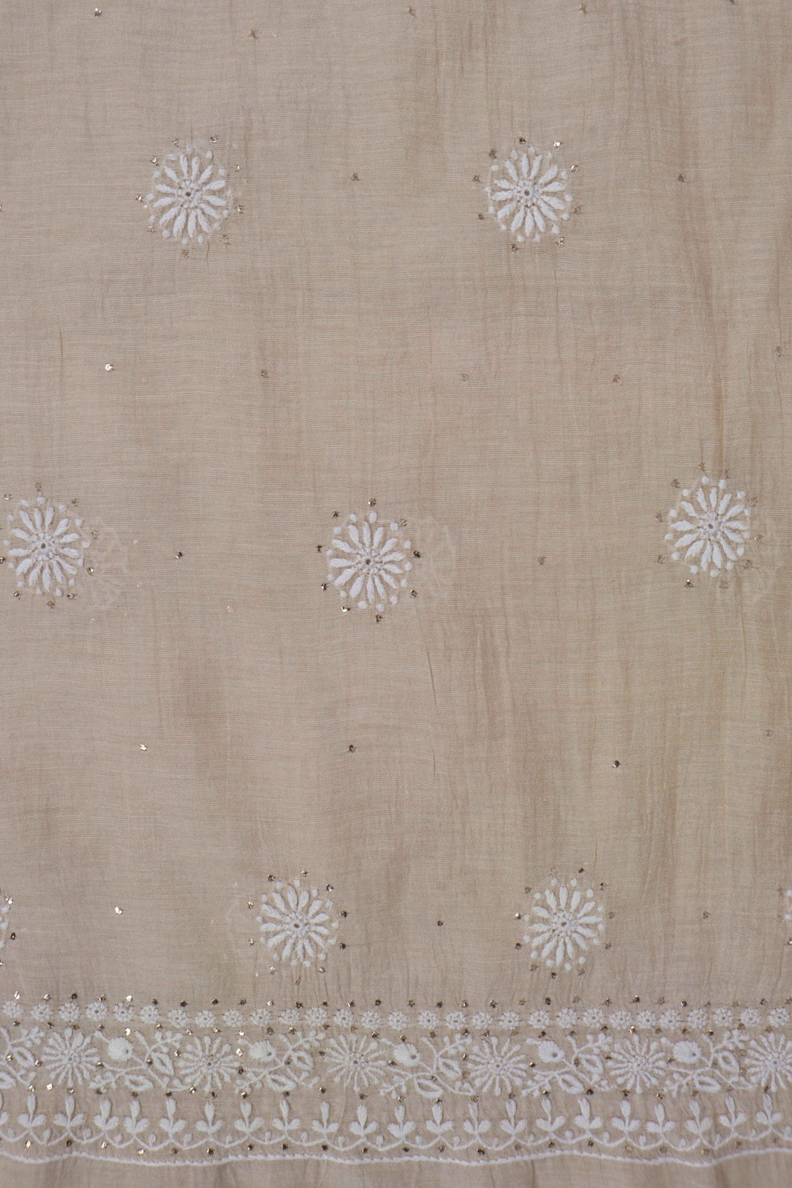 Ada Hand Embroidered Natural Fawn Tissue Lucknowi Chikankari Unstitched Kurta Dupatta Set With Muqaish Work 01A196056