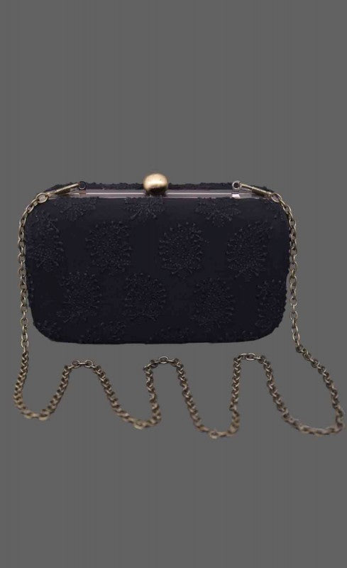 Ada Hand Embroidered Black Pure Georgette Lucknow Chikankari Clutch A548979