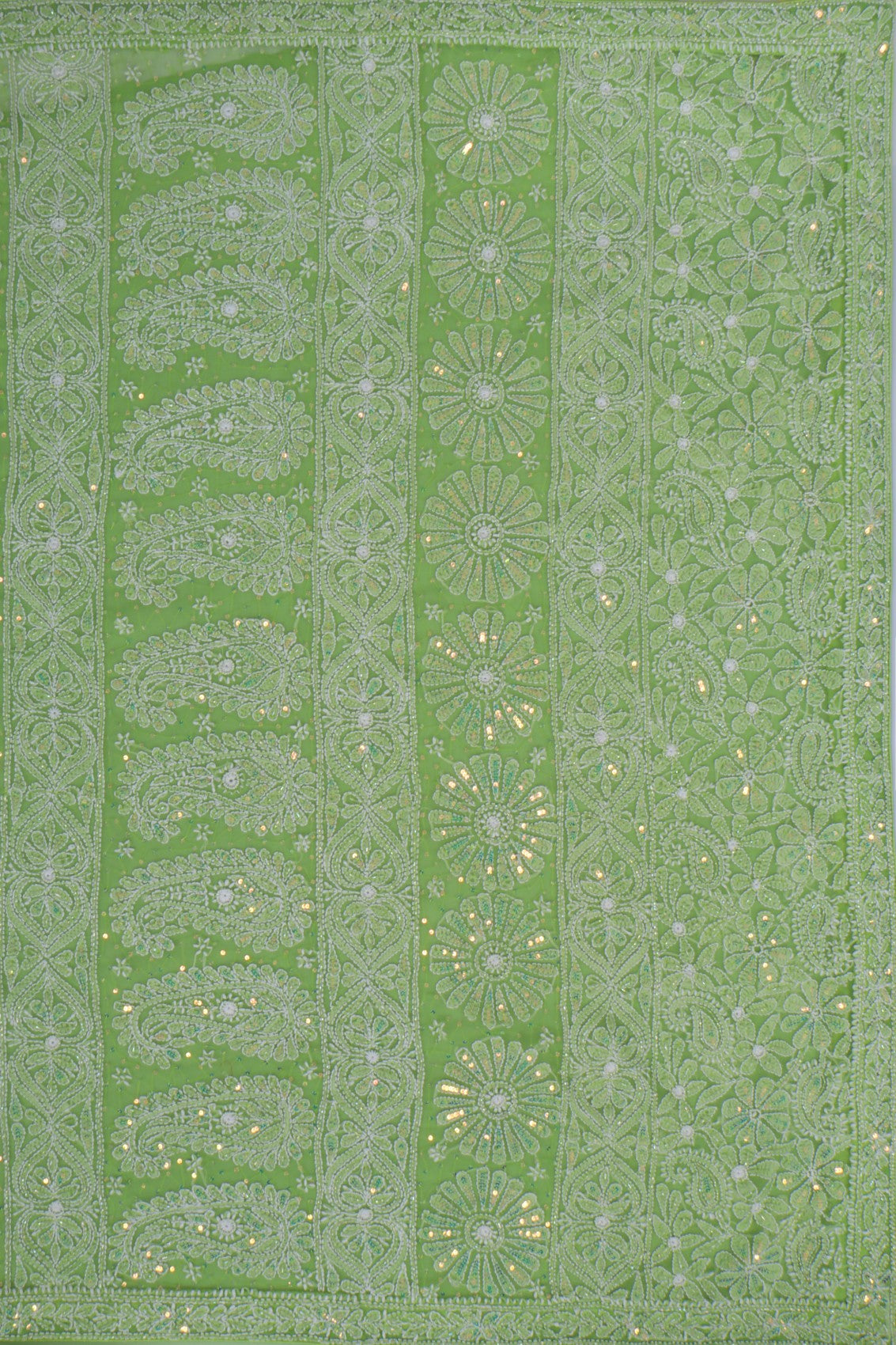 Ada Hand Embroidered Pear Green Georgette Lucknowi Chikankari Saree/Blouse with Cutdana Work 01A131034