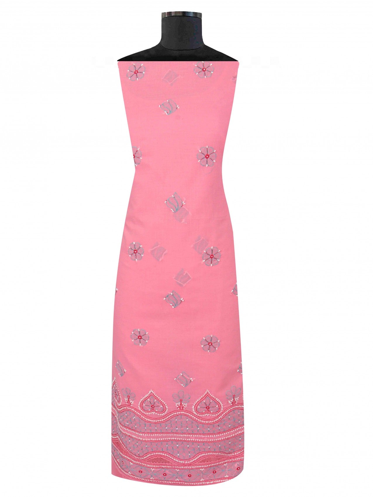 Ada Hand Embroidered Coral Pink Cotton Lucknowi Chikankari Unstitched Suit Piece 01A202426