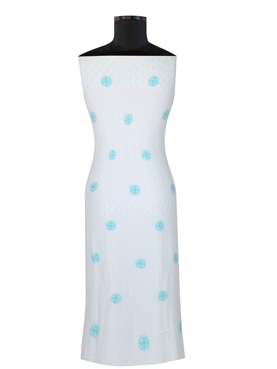 Ada Hand Embroidered White Pure Georgette Lucknowi Chikan Unstitched Kurta Dupatta With Pearl Work–A292101