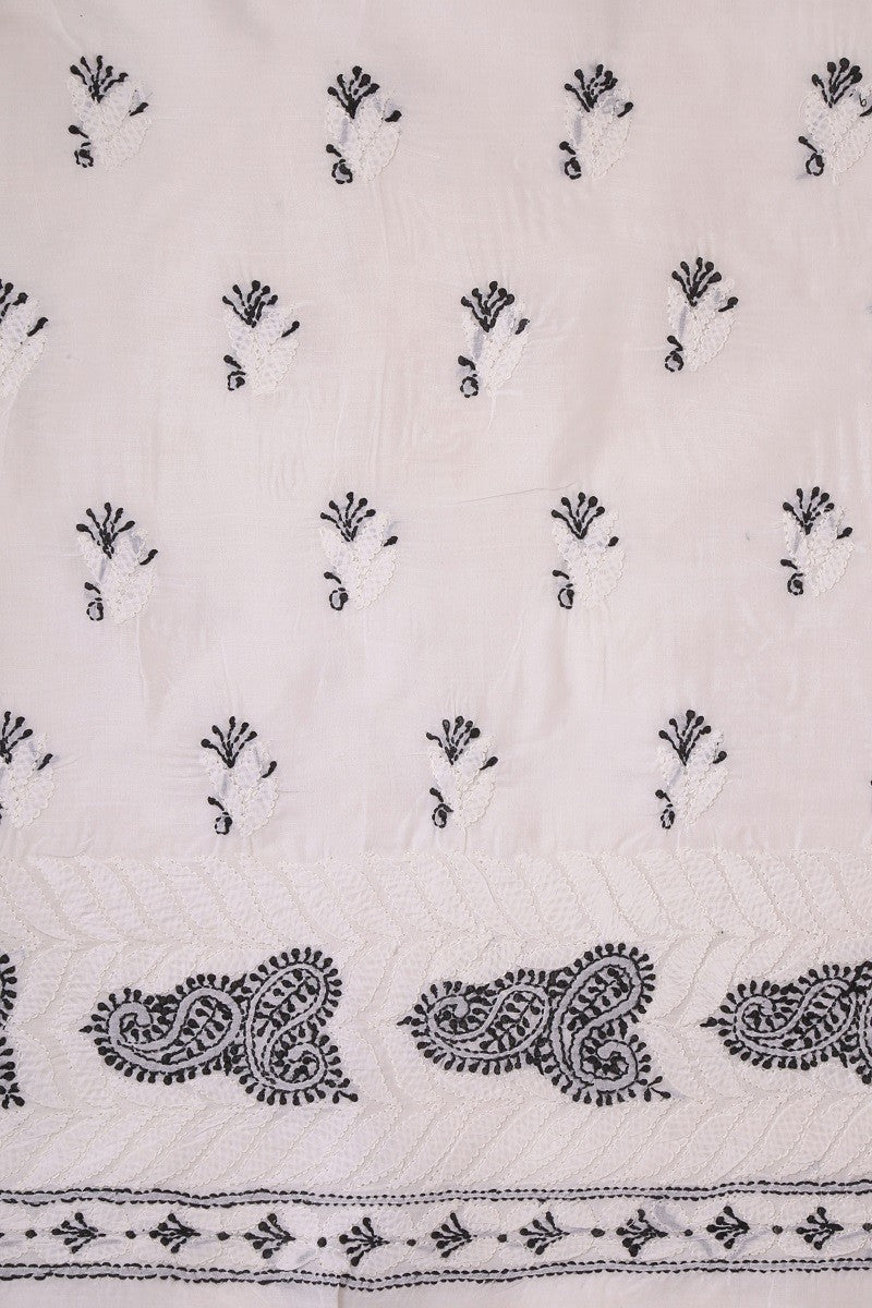 Ada Hand Embroidered White Cotton Lucknowi Chikan Unstitched Suit Piece A614294